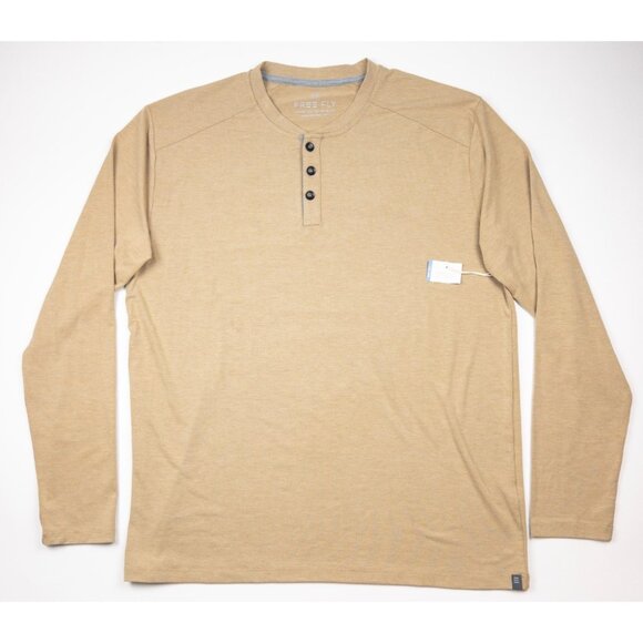 Free Fly Henley Shirt Men's 2XL Beige Bamboo Blend Long Sleeve Performance UPF - Picture 2 of 13